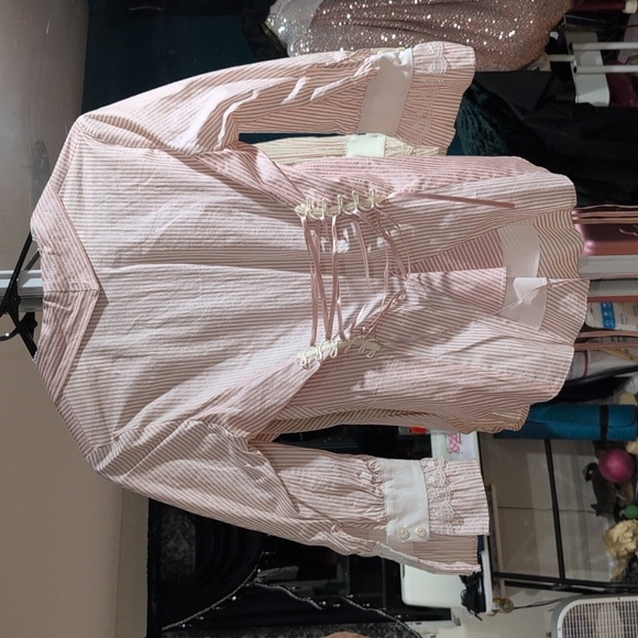 Mara Margo Women's Pink and White Lace-Up Blouse - Picture 6 of 10